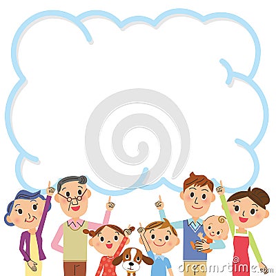 Three-generation family and balloon Vector Illustration