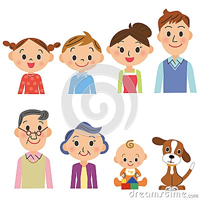 Three-generation family set Vector Illustration