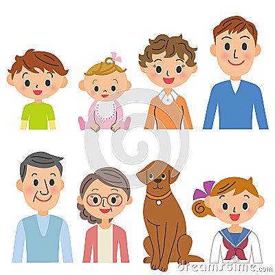 Three-generation family set Vector Illustration