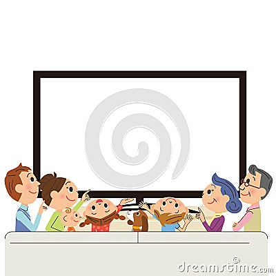 Three-generation family to see TV Vector Illustration