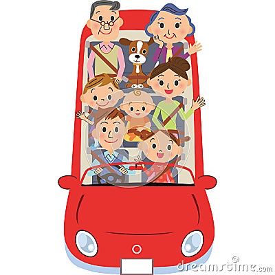 The three-generation family who goes for a drive Vector Illustration