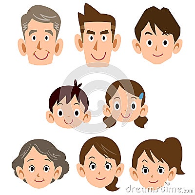 Three generations family ordinary expression icon Vector Illustration