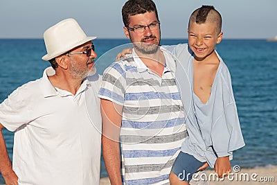 Generations Father Son Grandfather Sea Stock Photo