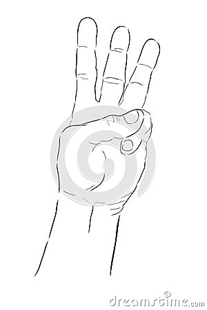 three 3 gesture vector draw doodle man hand Vector Illustration
