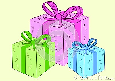 Three gift boxes Vector Illustration