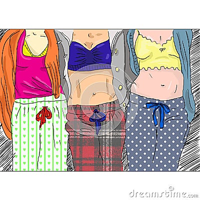 Three girl-friends on a pyjamas party Stock Photo