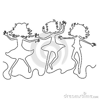 Three girlfriends in a jump. Vector Illustration