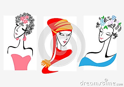 Three girls Vector Illustration