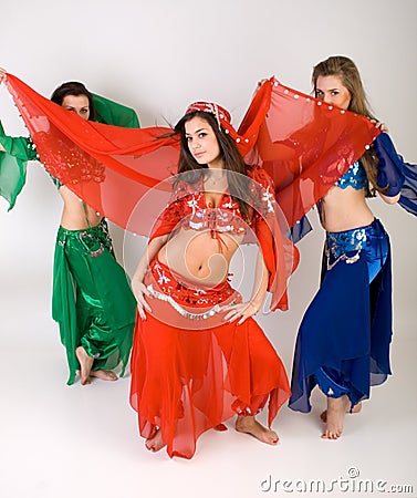 Three girls belly dancing Stock Photo