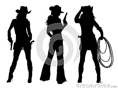 Three girls cowboy Vector Illustration