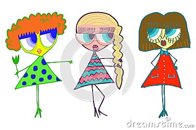 Three girls girlfriend Vector Illustration