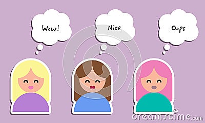 Three girls with think bubbles Vector Illustration