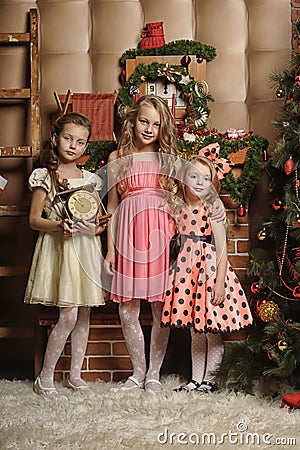 Three Cute Girls Waiting For Christmas Stock Photography - Image: 30254222