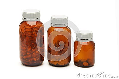 Three glass bottles of medicines Stock Photo