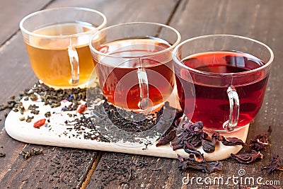 Three glass cups of tea Stock Photo