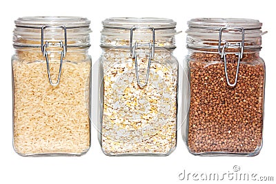 Three glass jars on white Stock Photo