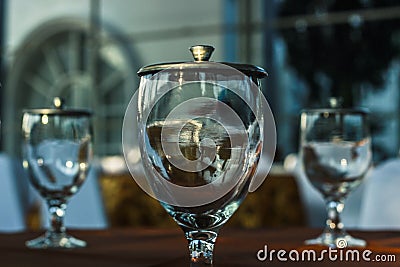 Three Glass of Water on the table. Stock Photo