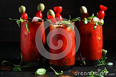 Three glasses with Bloody Mary cocktail Stock Photo