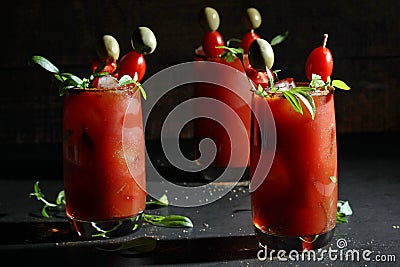 Three glasses with Bloody Mary cocktail Stock Photo