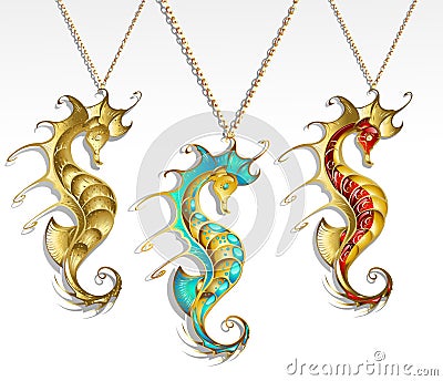 Three gold seahorse Vector Illustration