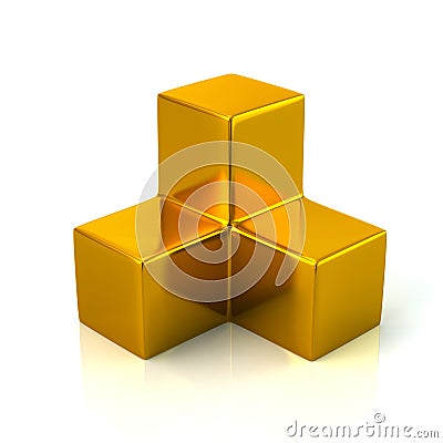 Three golden cubes icon Cartoon Illustration