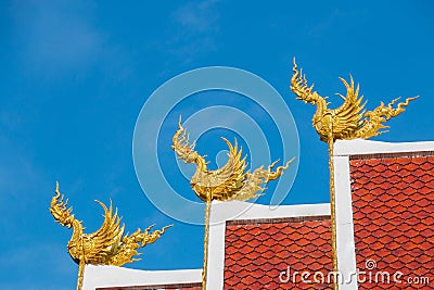 Three golden Himmapan Hongsa statue Stock Photo