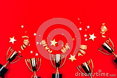 Three golden winner cups Stock Photo