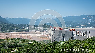 Three gorges dam view a famous hydroelectric dam during summertime in Yichang Hubei China Stock Photo