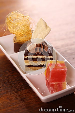 Three gourmet desserts Stock Photo