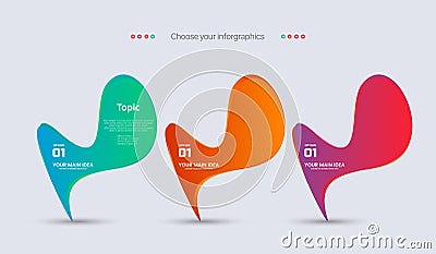 Three Gradient infographics step by step. colorful Element of chart, graph, diagram with 3 options - parts, processes, timelines. Stock Photo