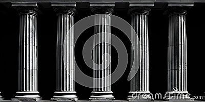 Three Greek columns in a row symbolizing classical architecture and strength in a courthouse Stock Photo