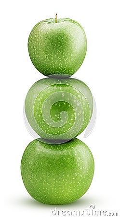 Three reen apple on each other Stock Photo