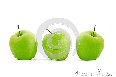 Three green apple in row Stock Photo