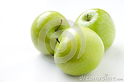 Three green apples Stock Photo