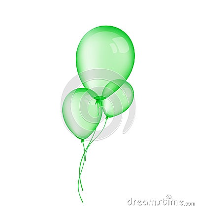 Three green balloons isolated on white background Vector Illustration