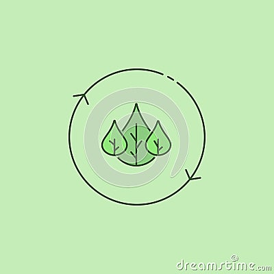 Three green leaves in arrow circle eco icon Stock Photo