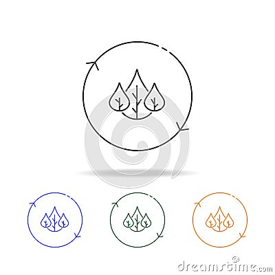 Three green leaves in arrow circle eco icons. Element of ecology for mobile concept and web apps. Thin line icon for website desi Stock Photo