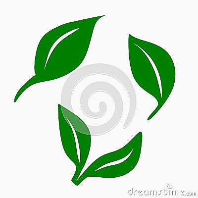 Three Green Leaves Vector Illustration on White Background for icon, decoration Vector Illustration