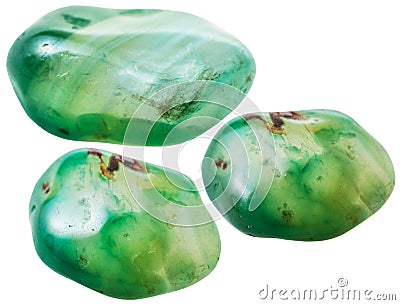 Three green toned agate gemstones isolated Stock Photo