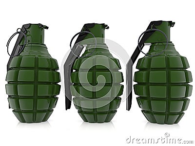 Three grenades in green color Stock Photo