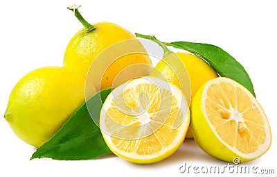 Three half lemons and whole on a white background Stock Photo
