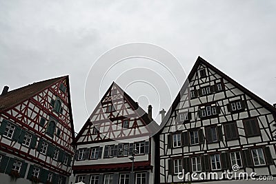 Three half timbered houses in Germany Stock Photo