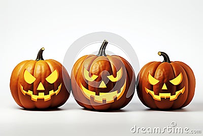 Three halloween pumpkins, AI generated Stock Photo