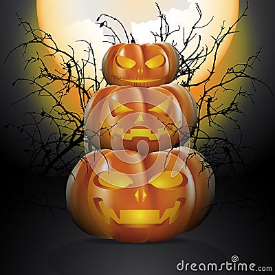 Three halloween pumpkins Vector Illustration