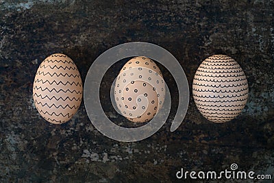 Three hand decorated Easter eggs, happy easter Stock Photo