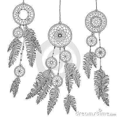 Three hand drawn dream catchers Vector Illustration