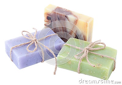 Three handmade soaps isolated on white background Stock Photo