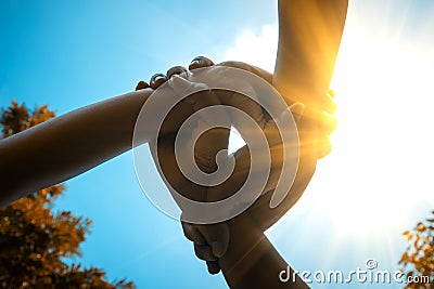 Three hands were a collaboration concept of teamwork Stock Photo