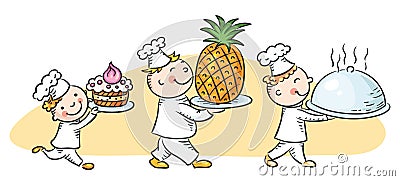 Three Happy Cartoon Cooks Vector Illustration