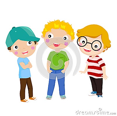 Three happy kids standing Vector Illustration